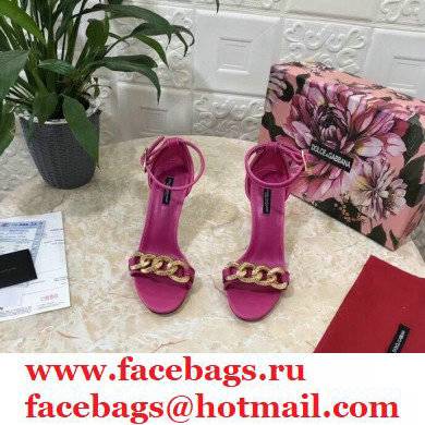 Dolce  &  Gabbana Heel 10.5cm Leather Chain Sandals Fuchsia with Baroque D & G Heel 2021